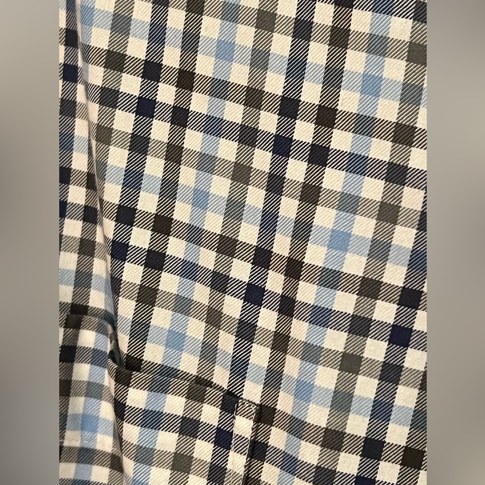 Peter‎ Millar Men's Medium Black Light Blue Plaid Button Down Long Sleeve Shirt - Picture 7 of 10